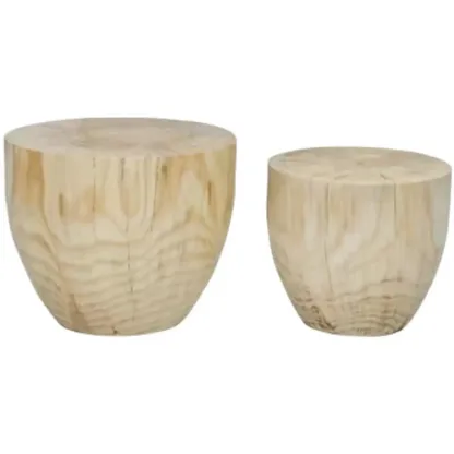 Natural Wood Drum-Shaped Nesting Chairside Table Image - 5