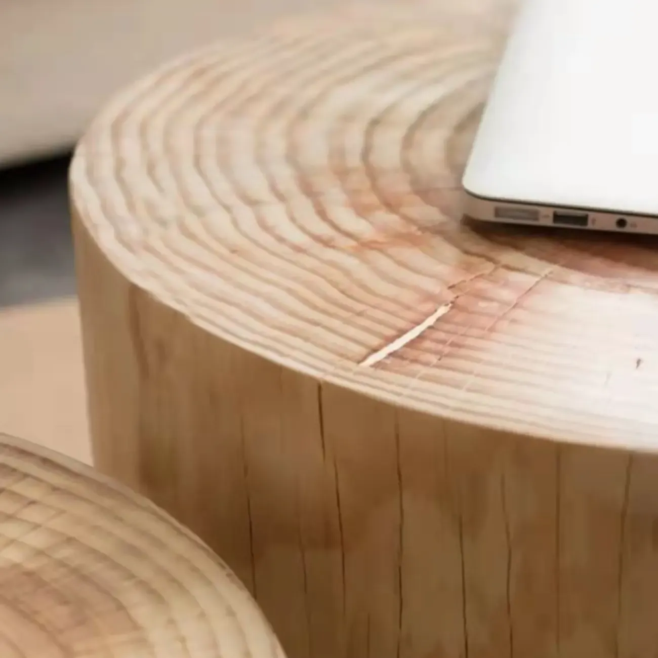 Natural Wood Drum-Shaped Nesting Chairside Table Image - 6