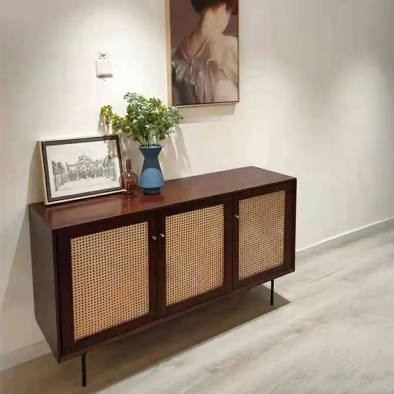 Vintage Wooden Woven Parlor Cabinet for Living Room Decor Image - 1 | homeyfad