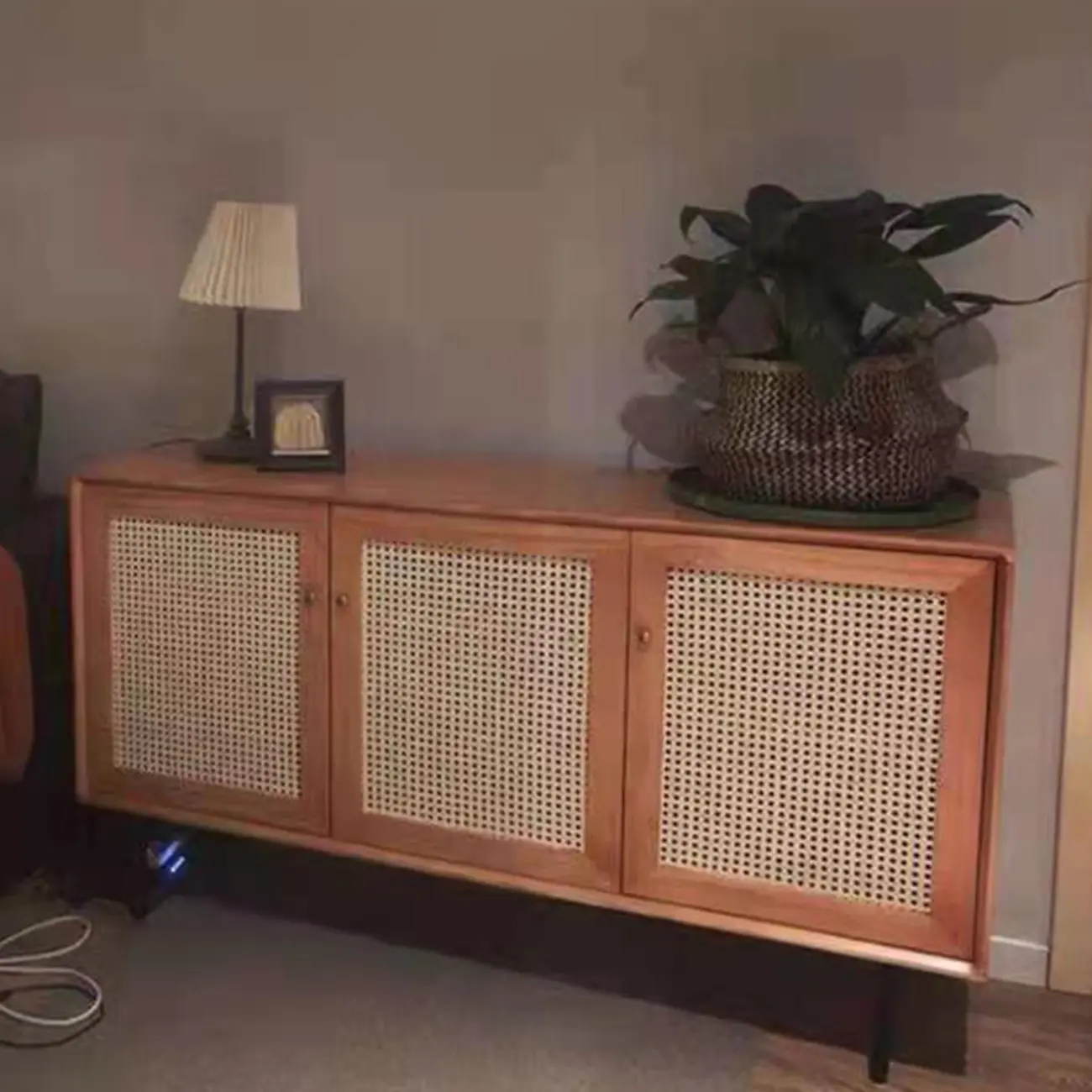 Vintage Wooden Woven Parlor Cabinet for Living Room Decor Image - 4 | homeyfad