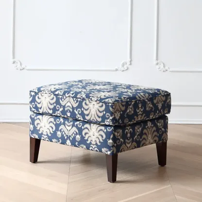 Striped Fabric Barrel Chair in Cerulean with Armrests