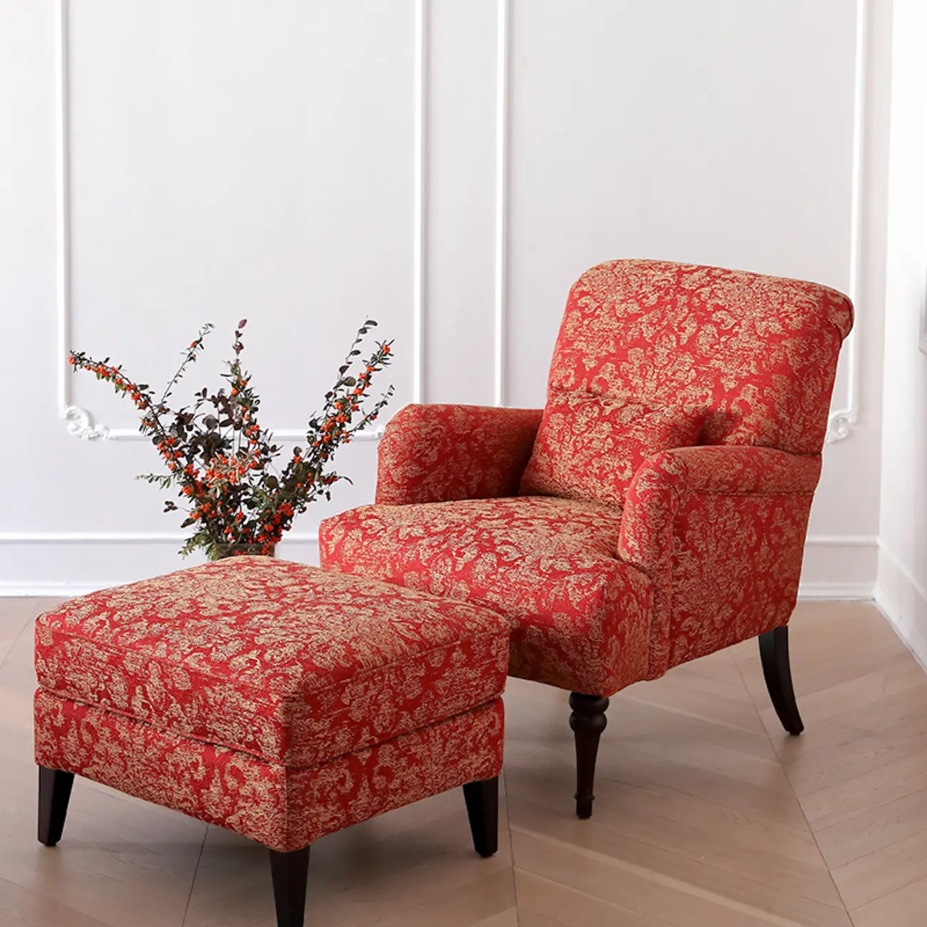 Striped Fabric Barrel Chair in Cerulean with Armrests | homeyfad