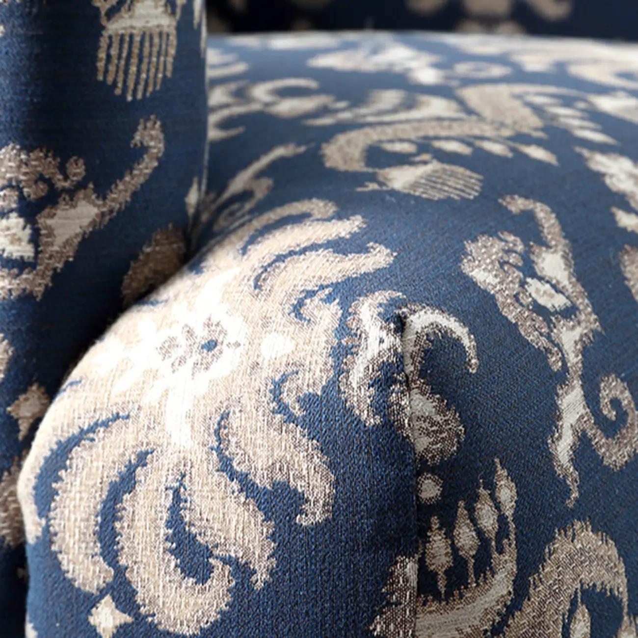Striped Fabric Barrel Chair in Cerulean with Armrests | homeyfad