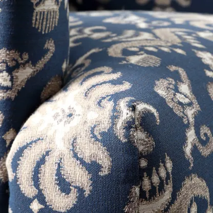 Striped Fabric Barrel Chair in Cerulean with Armrests