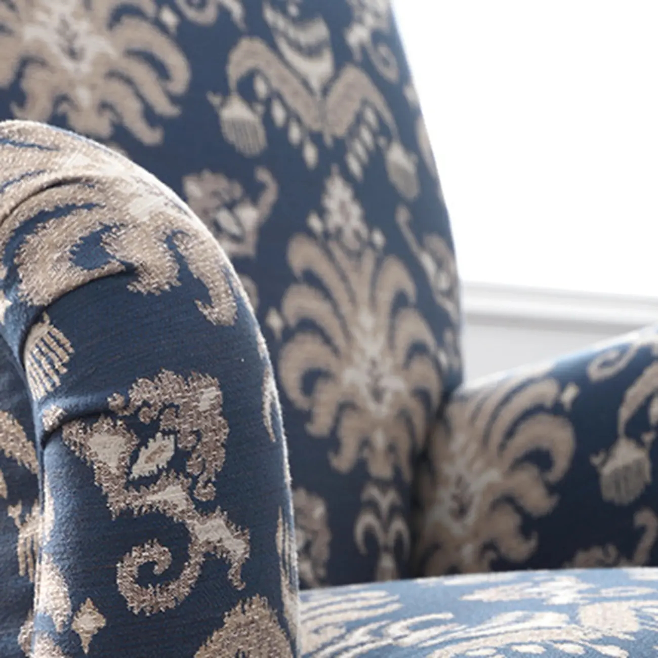 Striped Fabric Barrel Chair in Cerulean with Armrests | homeyfad