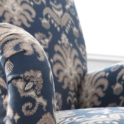 Striped Fabric Barrel Chair in Cerulean with Armrests