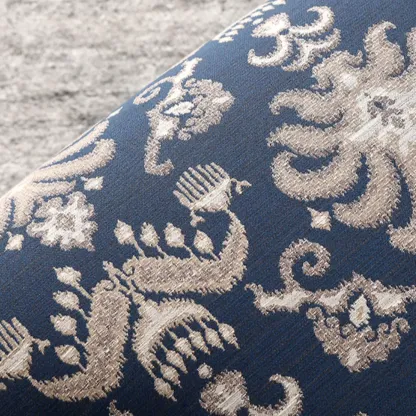 Striped Fabric Barrel Chair in Cerulean with Armrests