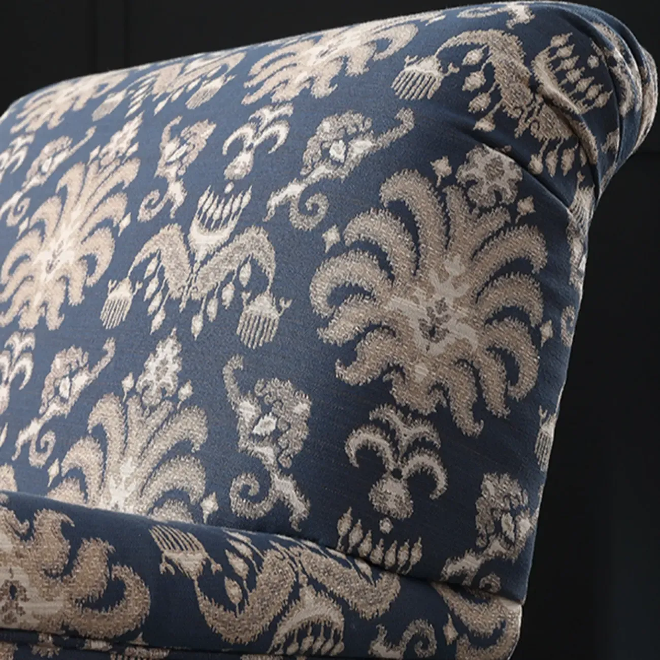 Striped Fabric Barrel Chair in Cerulean with Armrests