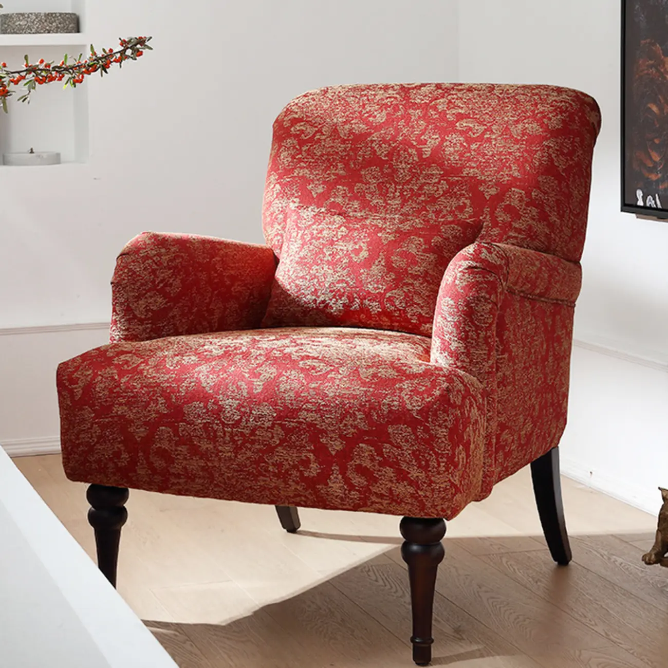 Striped Fabric Barrel Chair in Cerulean with Armrests | homeyfad