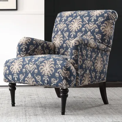 Striped Fabric Barrel Chair in Cerulean with Armrests