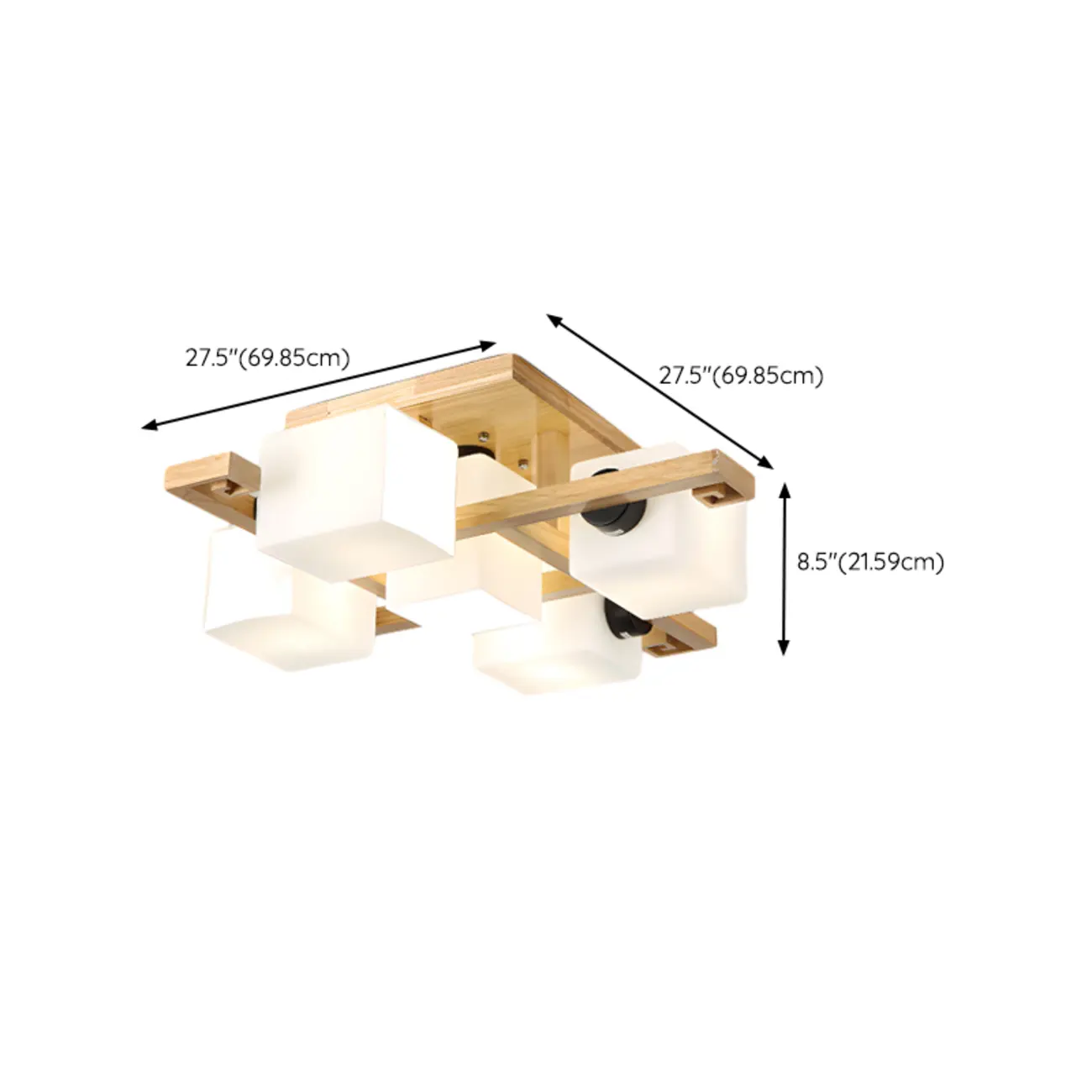 8.5" Height Square Glass Natural Wood Semi Flush Ceiling Light Image - 17 | homeyfad