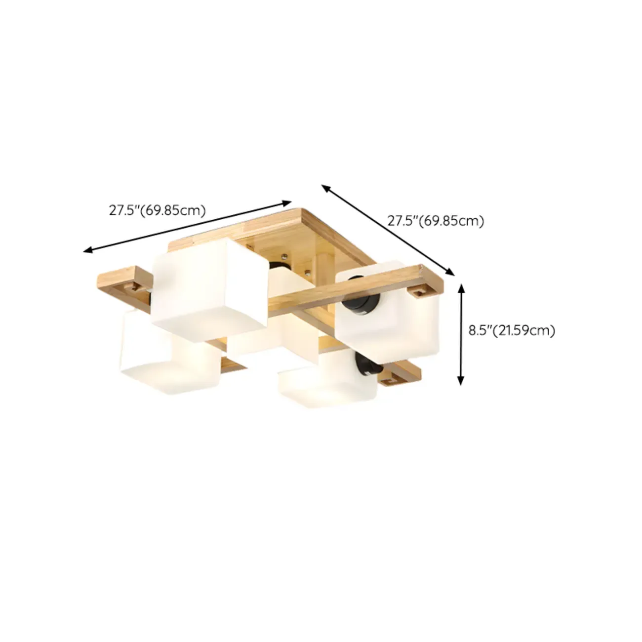 8.5" Height Square Glass Natural Wood Semi Flush Ceiling Light Image - 17