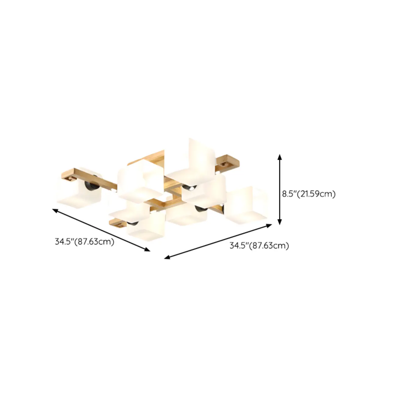 8.5" Height Square Glass Natural Wood Semi Flush Ceiling Light Image - 18 | homeyfad