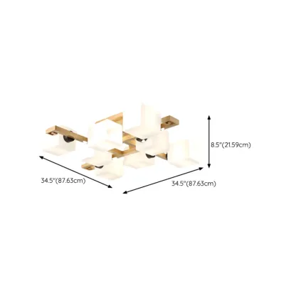 8.5" Height Square Glass Natural Wood Semi Flush Ceiling Light Image - 18