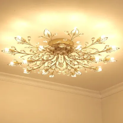 8" Height Elegant Gold Leaf Floral Semi Flush Ceiling Light