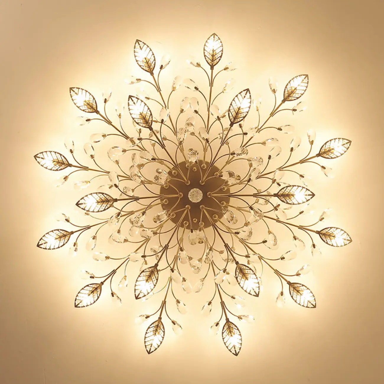 8" Height Elegant Gold Leaf Floral Semi Flush Ceiling Light | homeyfad