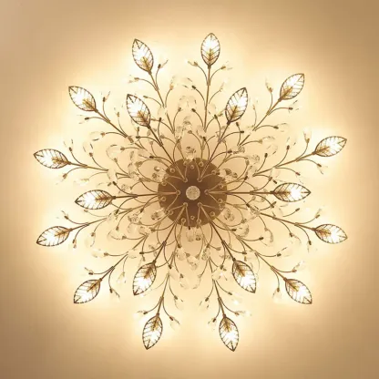 8" Height Elegant Gold Leaf Floral Semi Flush Ceiling Light