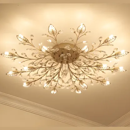 8" Height Elegant Gold Leaf Floral Semi Flush Ceiling Light