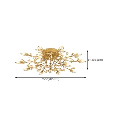 8" Height Elegant Gold Leaf Floral Semi Flush Ceiling Light