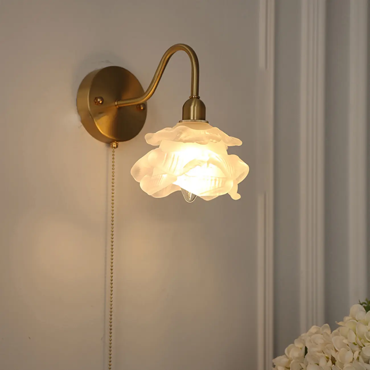 Mini Vintage Floral Wall Sconce with Brass Finish for Bedroom | homeyfad