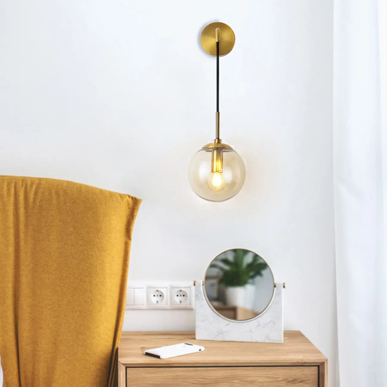 Modern Globe Wall Sconce with Clear Glass Shade Image - 18 | homeyfad