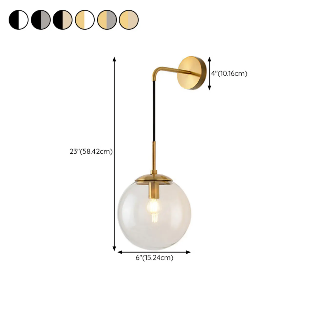 Modern Globe Wall Sconce with Clear Glass Shade #size | homeyfad
