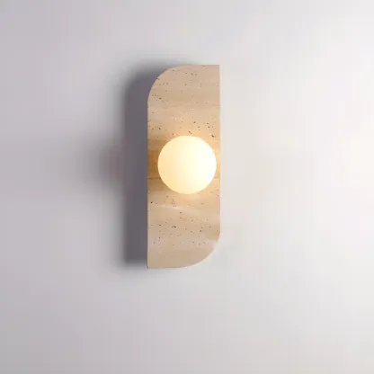 Modern Beige Stone Glass Globe Ambient Wall Sconce Image - 2