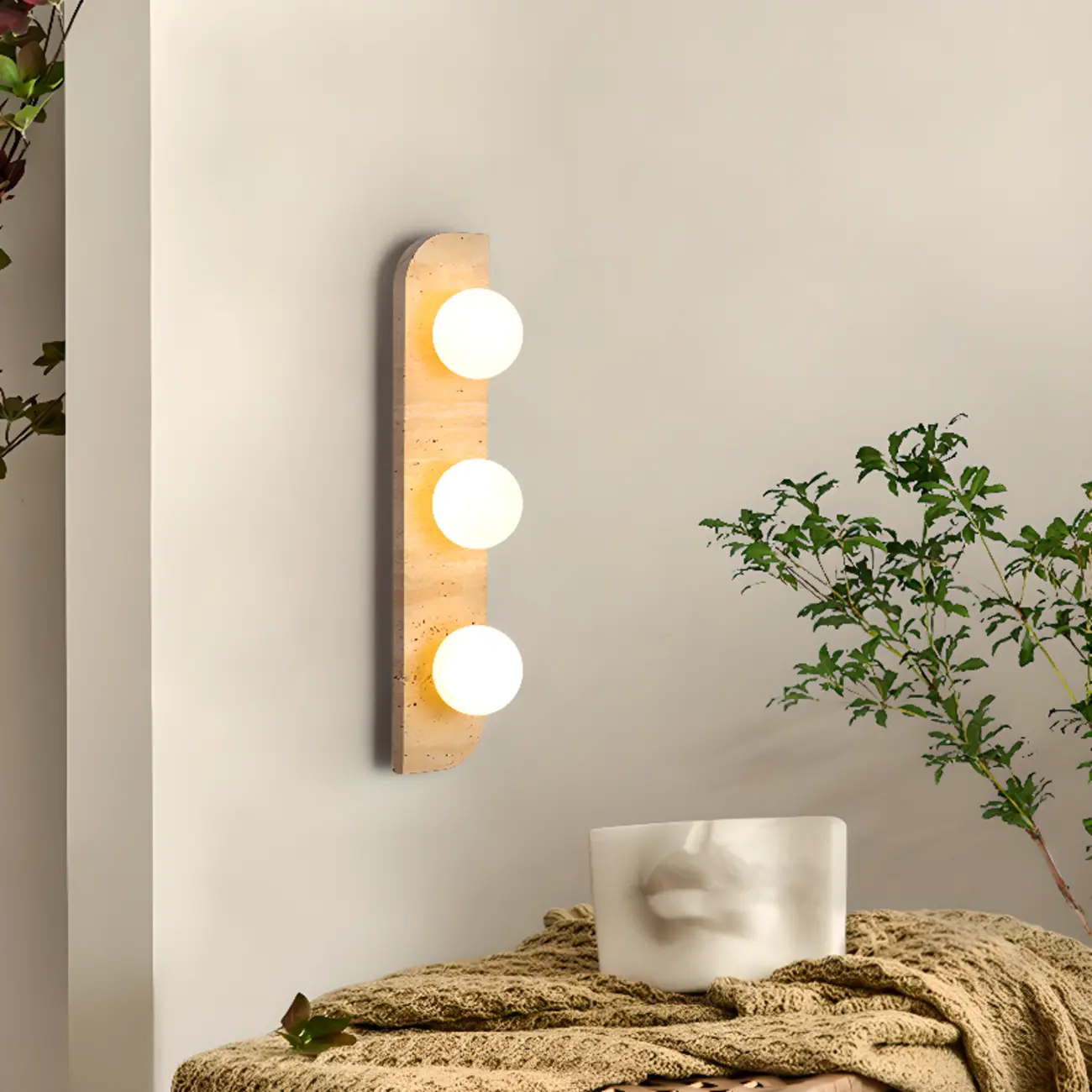 Modern Beige Stone Glass Globe Ambient Wall Sconce Image - 7 | homeyfad