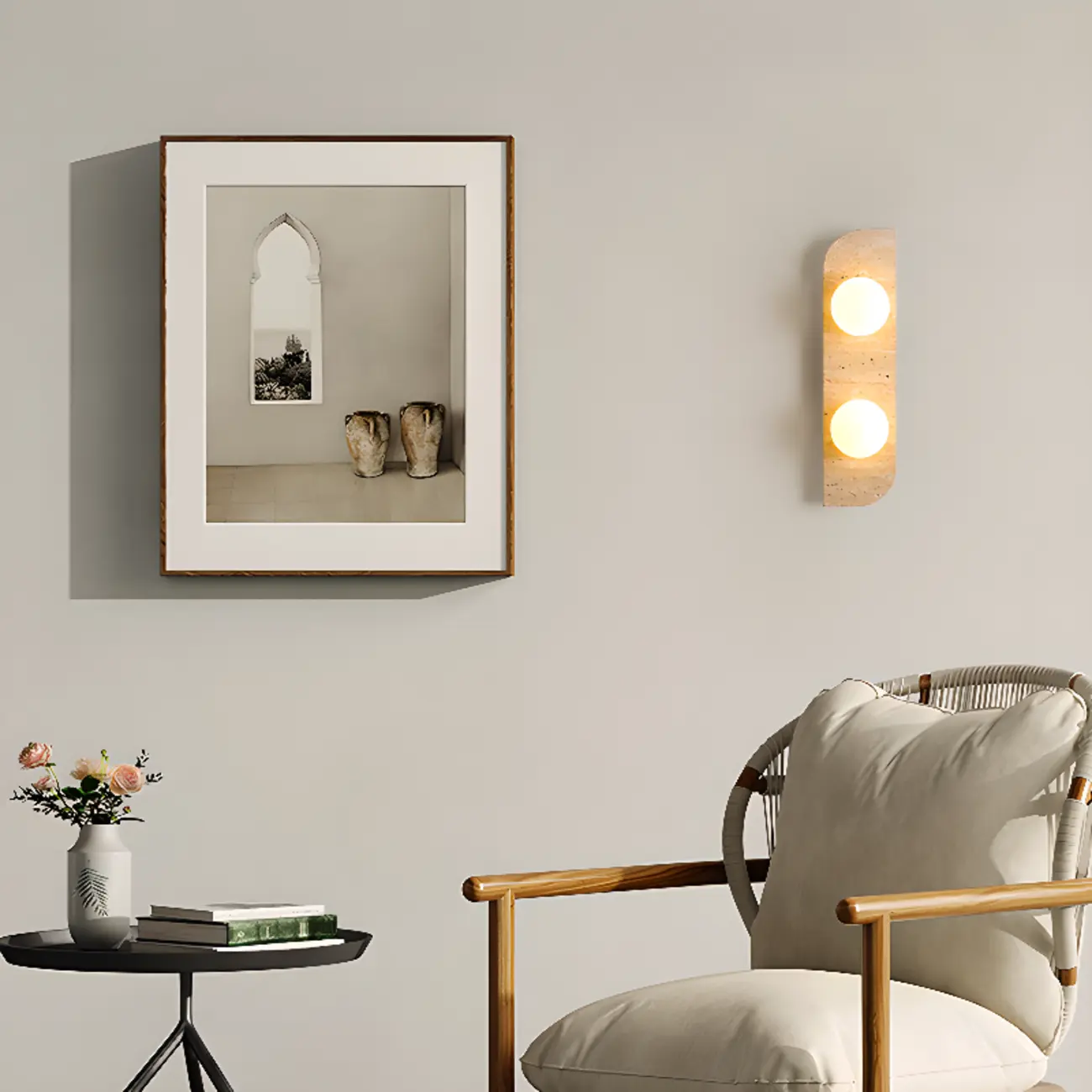 Modern Beige Stone Glass Globe Ambient Wall Sconce Image - 6 | homeyfad