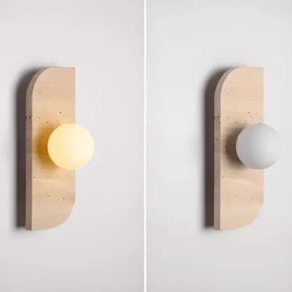 Modern Beige Stone Glass Globe Ambient Wall Sconce Image - 8