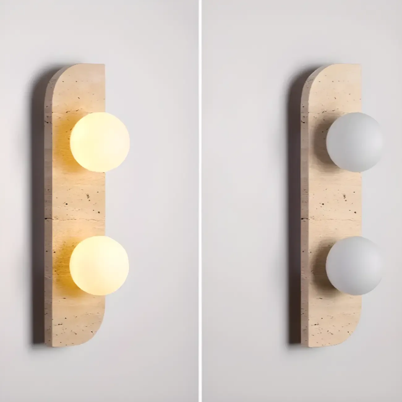 Modern Beige Stone Glass Globe Ambient Wall Sconce Image - 9