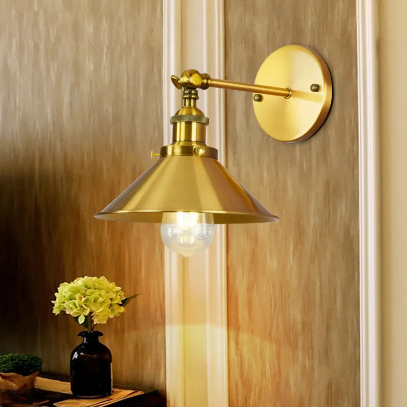 Steampunk Gold Cone Wall Sconce for Modern Decor Image - 1