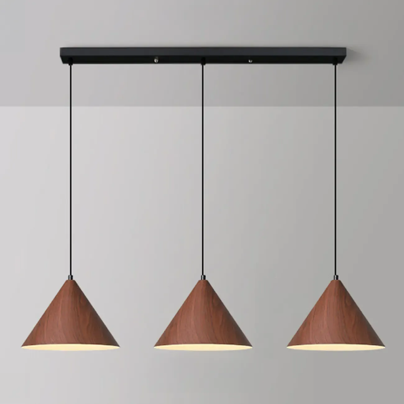 Modern Walnut Wood Conical Island Pendant Light Image - 2