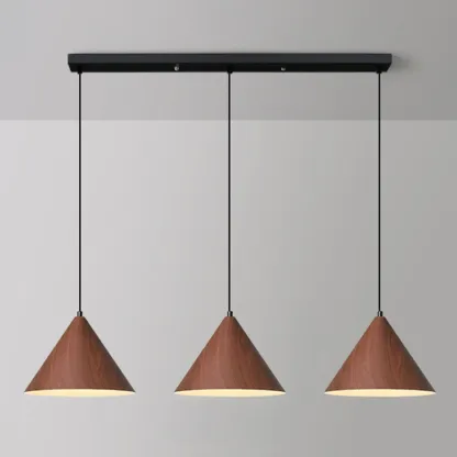 Modern Walnut Wood Conical Island Pendant Light Image - 2