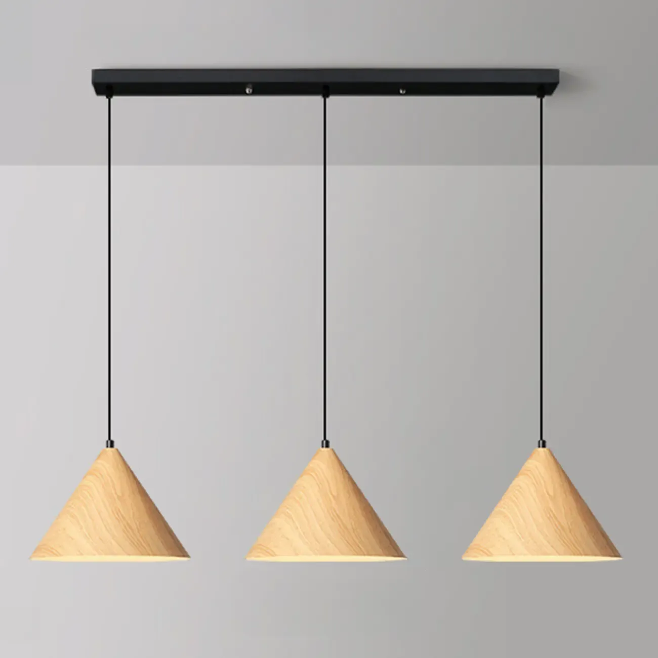 Modern Walnut Wood Conical Island Pendant Light Image - 1
