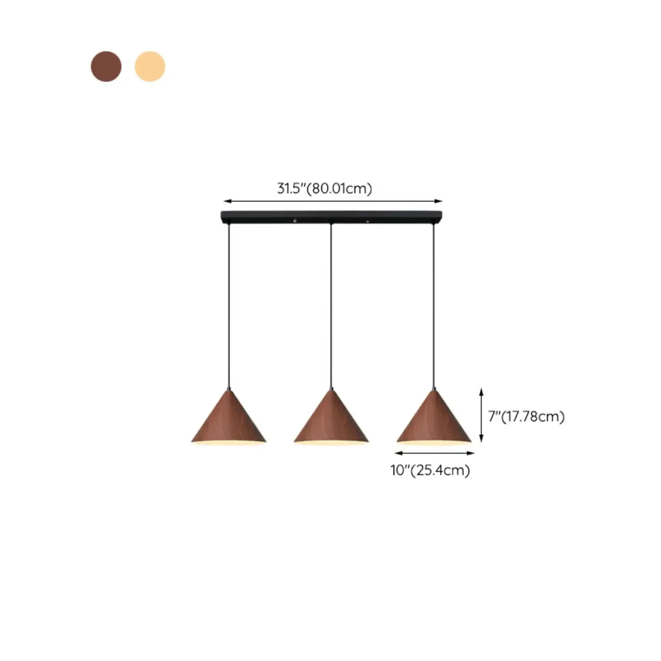 Modern Walnut Wood Conical Island Pendant Light #size