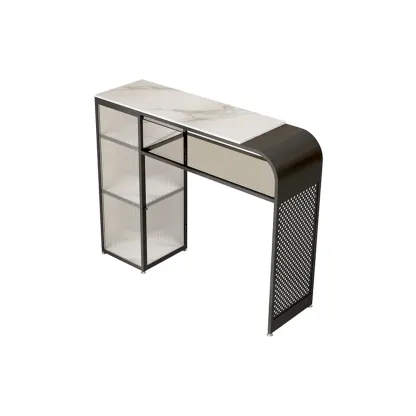 Modern White Stone Top Bar Tables with Storage Image - 2