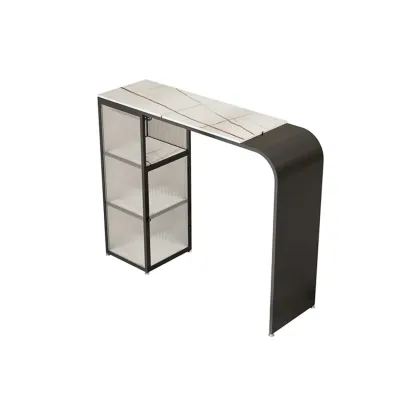 Modern White Stone Top Bar Tables with Storage Image - 5