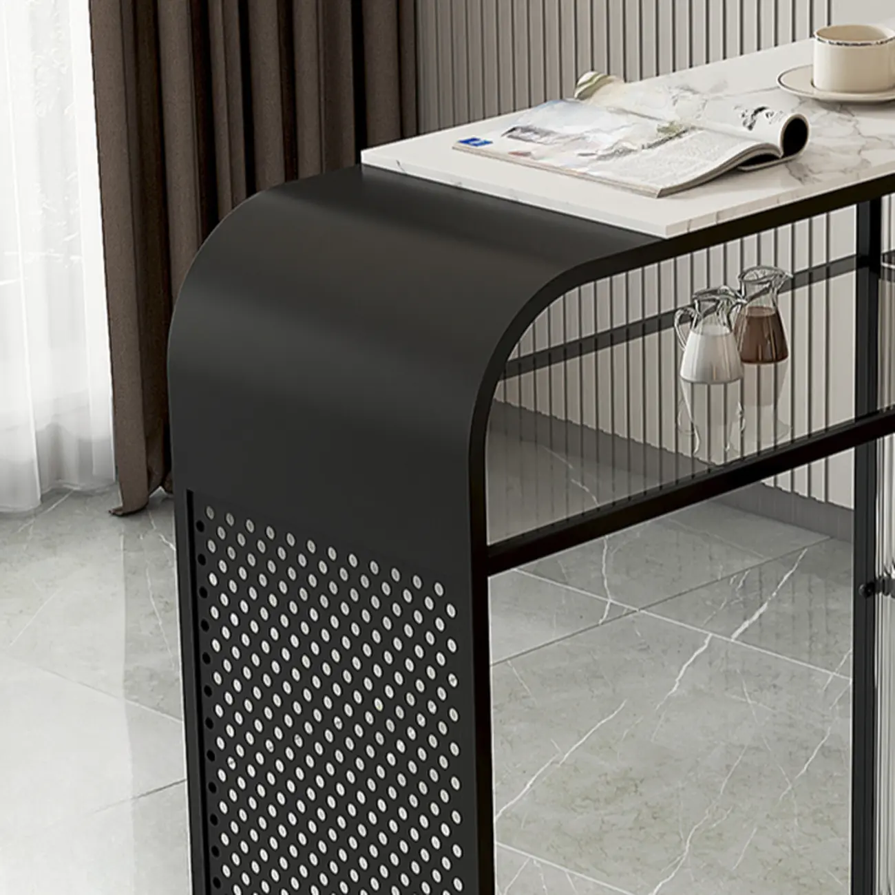 Modern White Stone Top Bar Tables with Storage Image - 9 | homeyfad