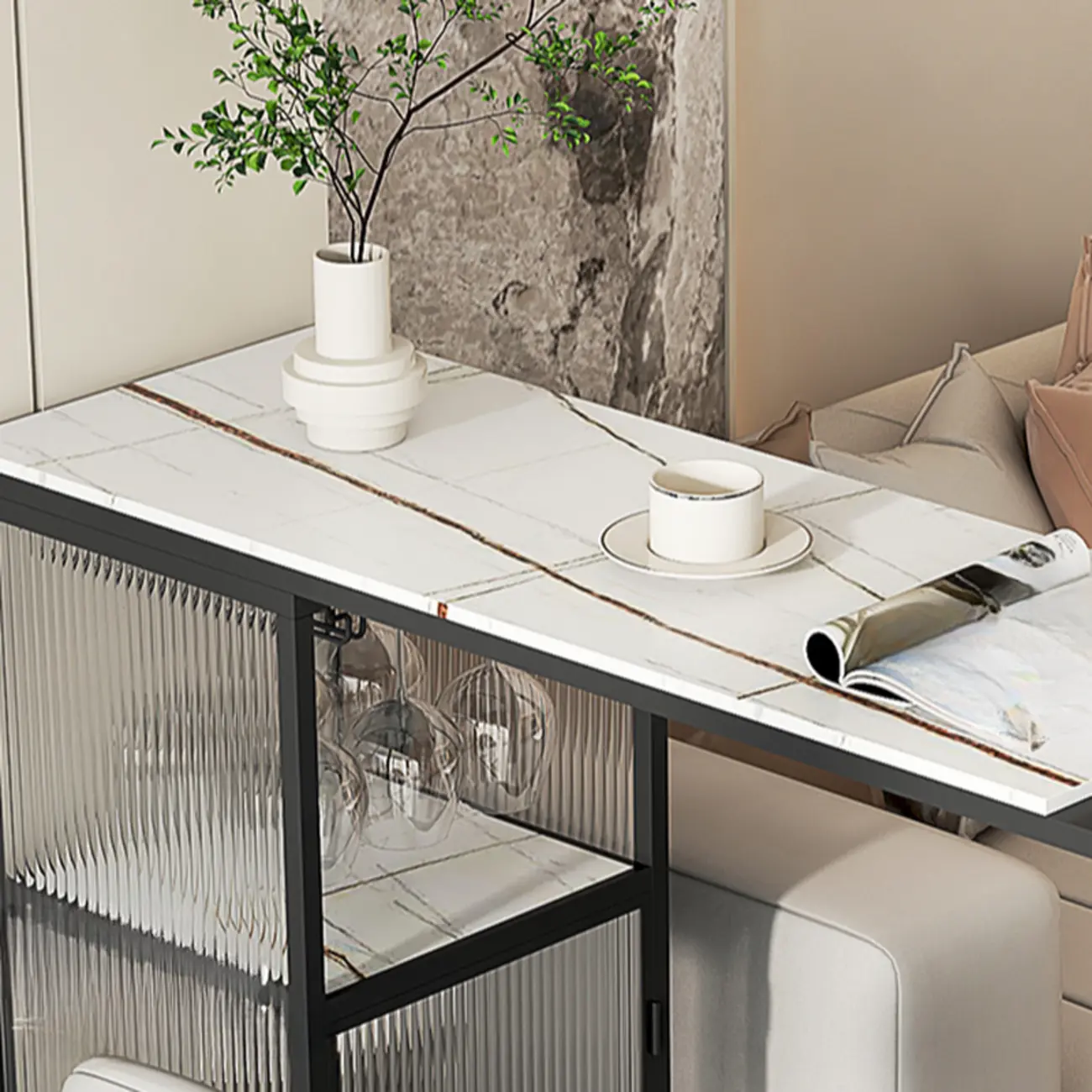 Modern White Stone Top Bar Tables with Storage Image - 10 | homeyfad