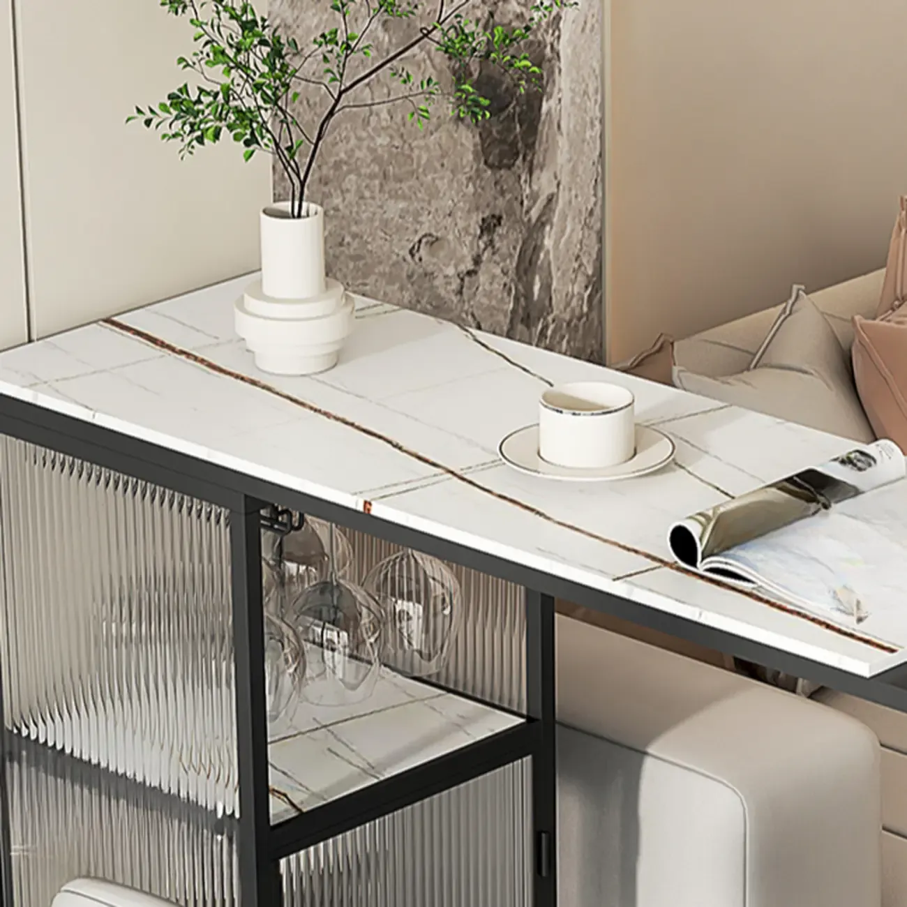 Modern White Stone Top Bar Tables with Storage Image - 10