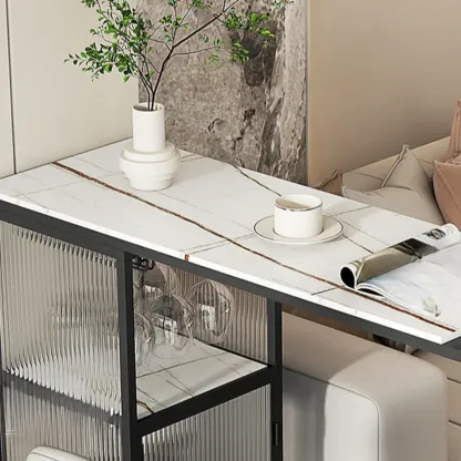 Modern White Stone Top Bar Tables with Storage Image - 10