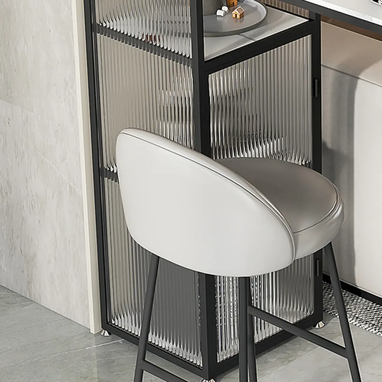 Modern White Stone Top Bar Tables with Storage Image - 11
