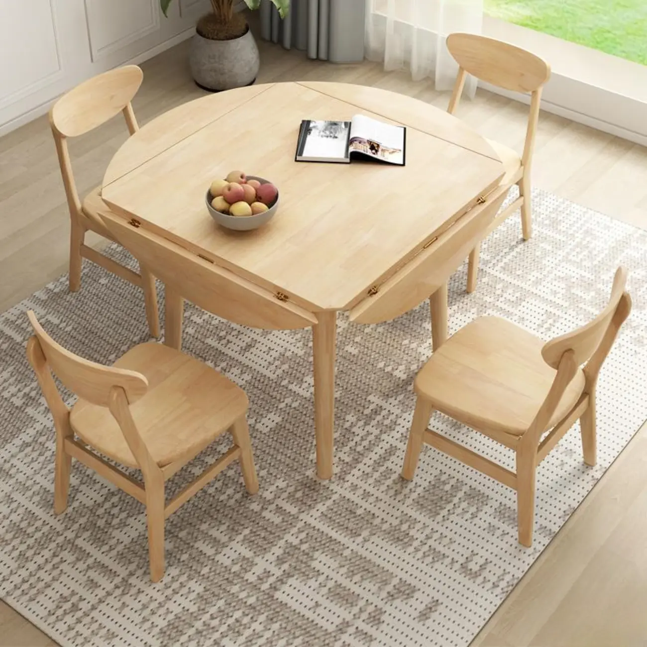 Rustic Rubberwood Round Extendable Dining Table Image - 1 | homeyfad