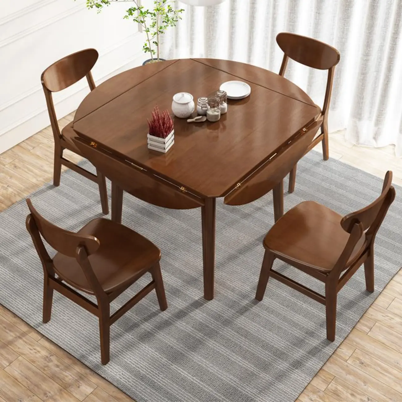 Rustic Rubberwood Round Extendable Dining Table Image - 2 | homeyfad