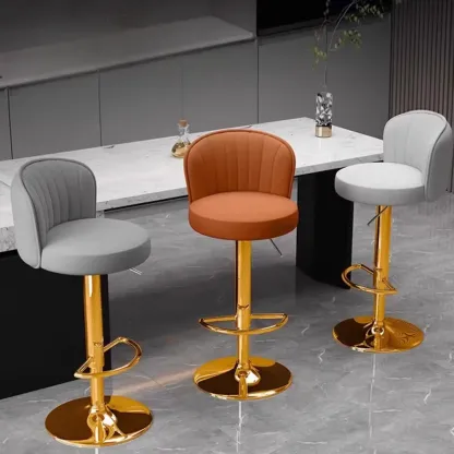Contemporary Leather Upholstered Bar Stools with Low Back Image - 1