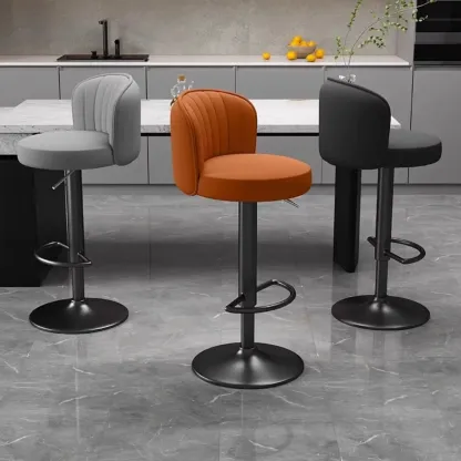 Contemporary Leather Upholstered Bar Stools with Low Back Image - 5