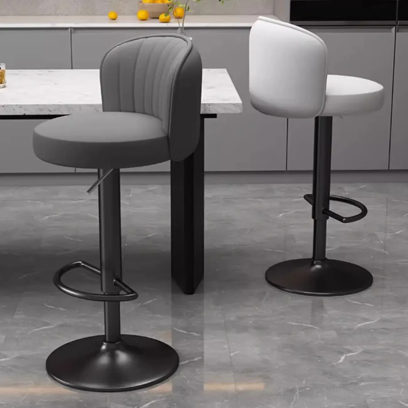 Contemporary Leather Upholstered Bar Stools with Low Back Image - 7