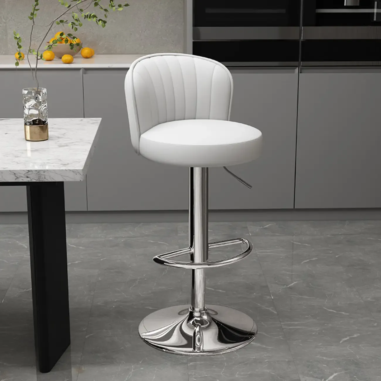 Contemporary Leather Upholstered Bar Stools with Low Back Image - 17