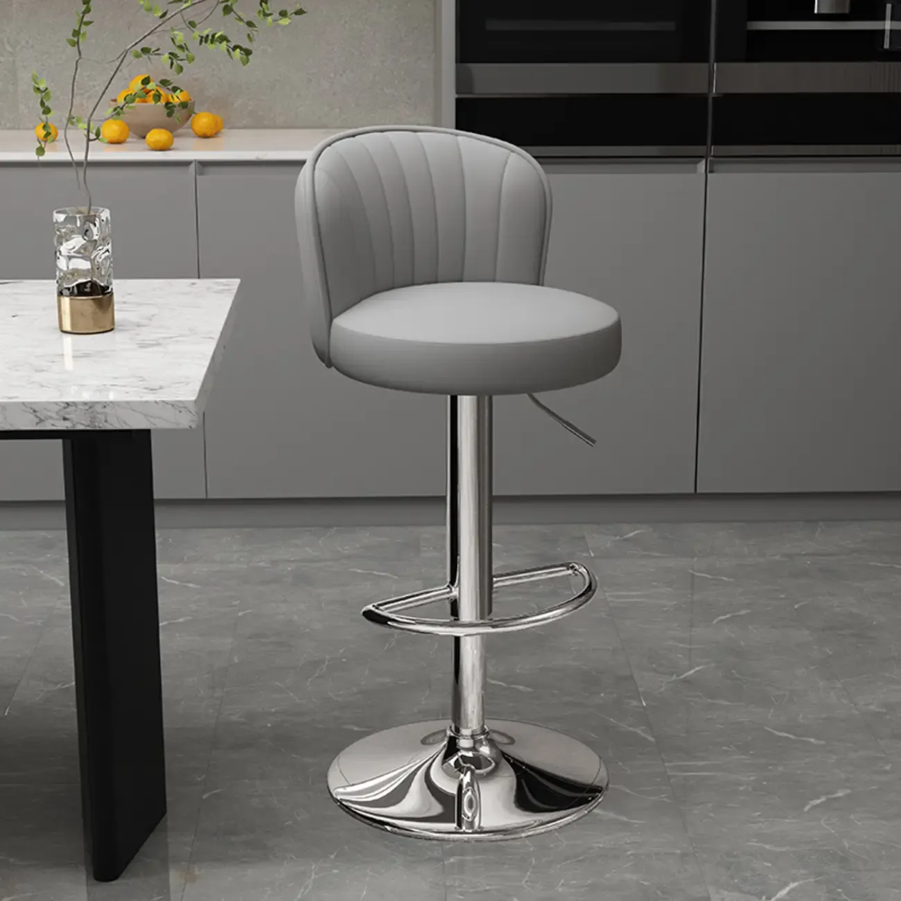 Contemporary Leather Upholstered Bar Stools with Low Back Image - 19
